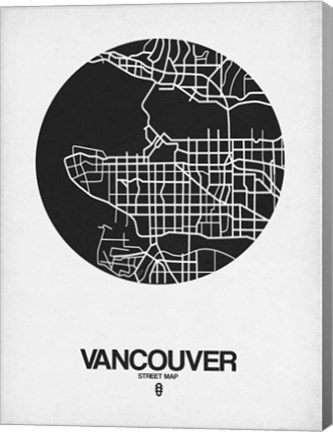 Framed Vancouver Street Map Black on White Print