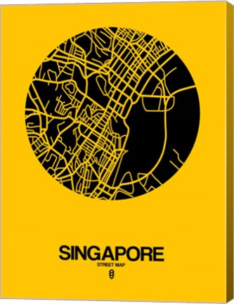 Framed Singapore Street Map Yellow Print