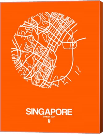 Framed Singapore Street Map Orange Print