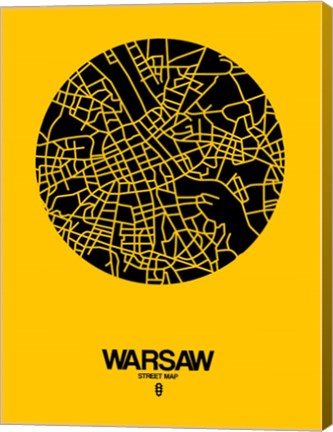 Framed Warsaw Street Map Yellow Print
