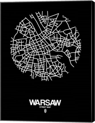Framed Warsaw Street Map Black Print