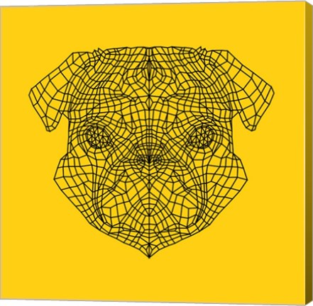 Framed Pug Head Yellow Mesh Print