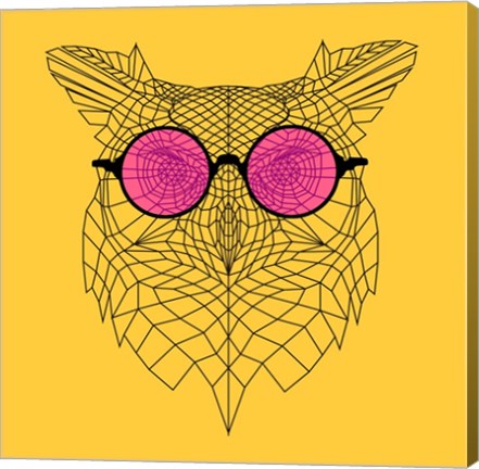 Framed Owl in Pink Glasses Print