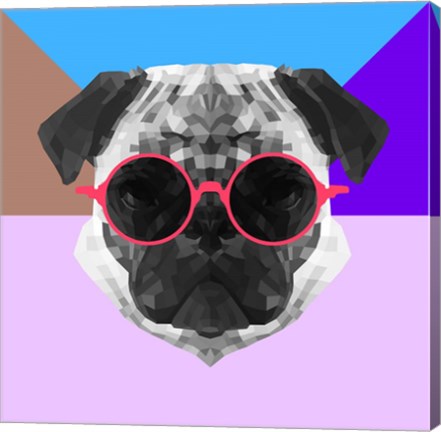 Framed Party Pug in Pink Glasses Print