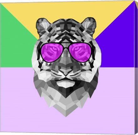 Framed Party Tiger in Glasses Print