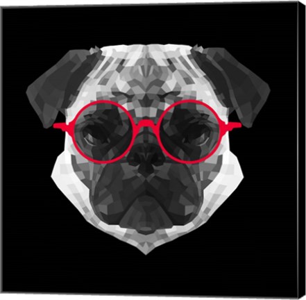 Framed Pug in Red Glasses Print