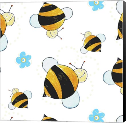 Framed Bees and Blue Flowers Print