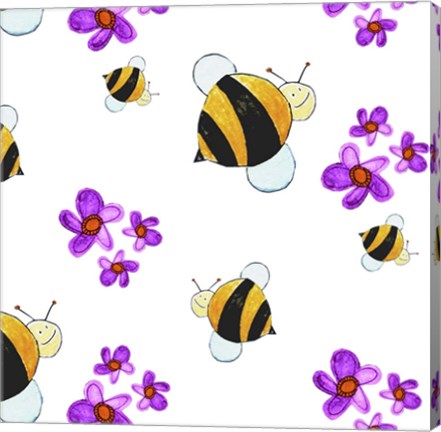 Framed Bees and Pink Flowers Print