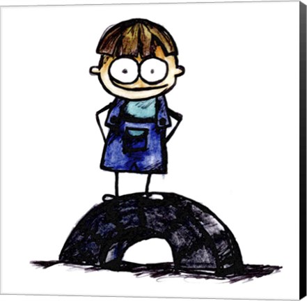 Framed Boy on Tire Print