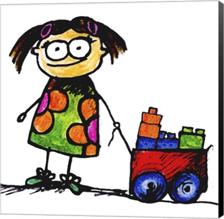 Framed Girl Pulling Cart Print