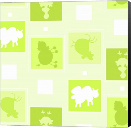 Framed Green Animal Collage Print