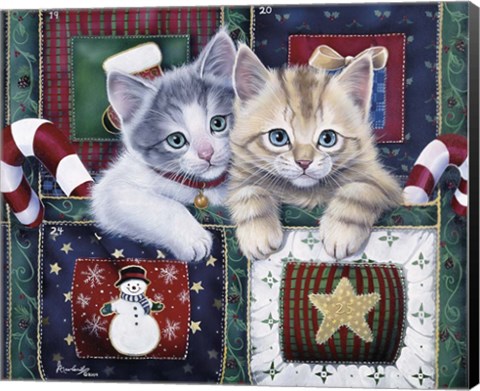 Framed Christmas Calendar Kittens Print