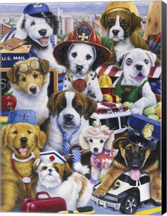 Framed Working Puppies Print