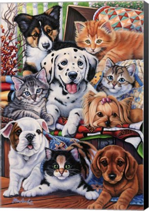 Framed Country Pups and Kittens II Print