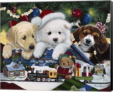 Framed Curious Christmas Pups Print