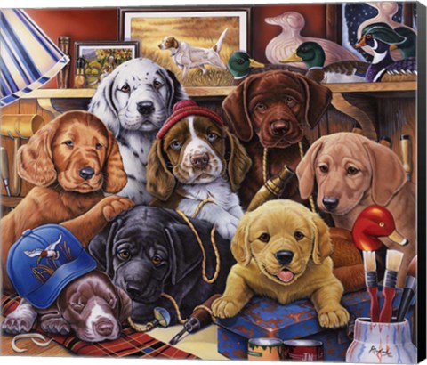 Framed Grandpa&#39;s Puppies Print