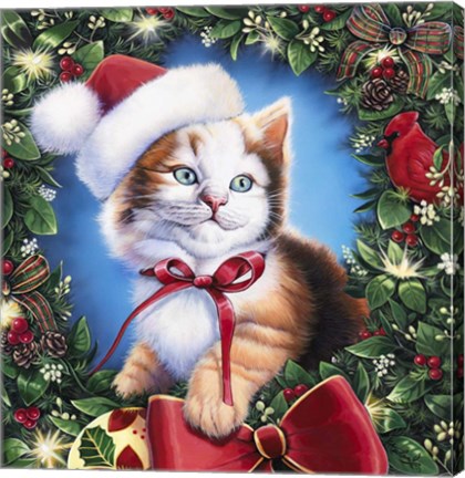 Framed Christmas Kitty Print