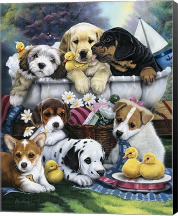 Framed Bath Time Pups Print