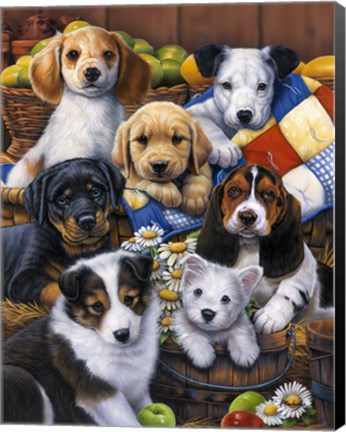 Framed Country Bumpkin Puppies Print