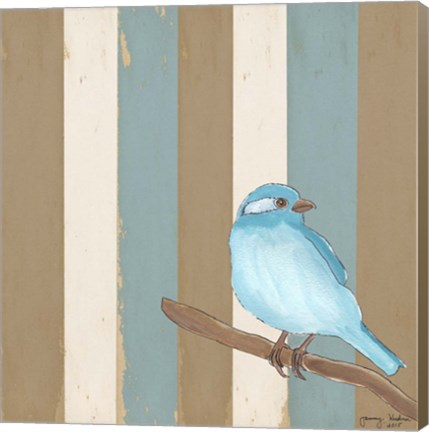 Framed Teal Bird With Stripes Print