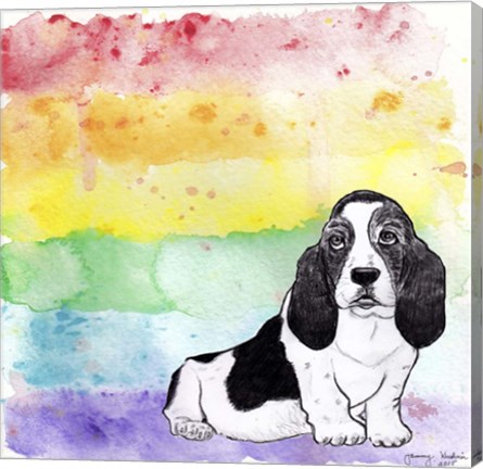 Framed Rainbow Basset Hound Print