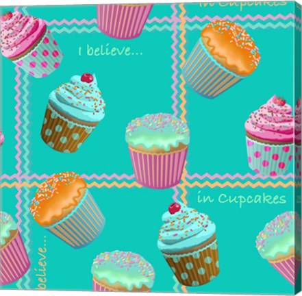 Framed Cupcake Turquoise Print