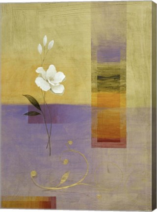 Framed White Flower on Lilac and Yellow 1 Print