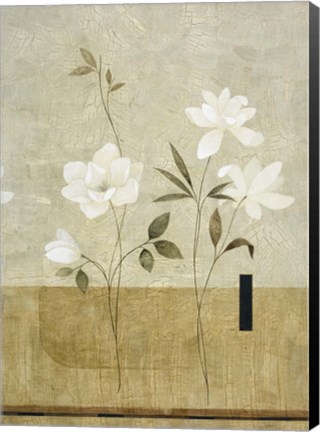 Framed White Flowers on Taupe 1 Print