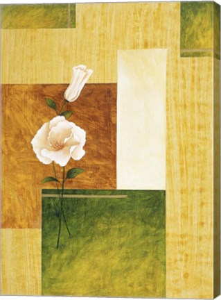 Framed White Flower on Green and Yellow 1 Print
