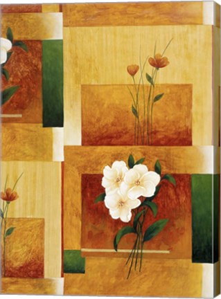 Framed White Flower on Green and Yellow 2 Print