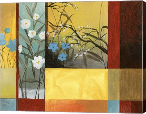 Framed Blue On Yellow &amp; White On Blue With Burgundy Strip Print