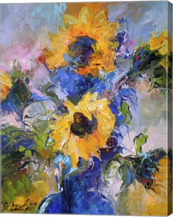Framed Sunflowers In Blue Vase Print