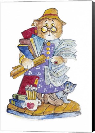 Framed Teacher Cat Print