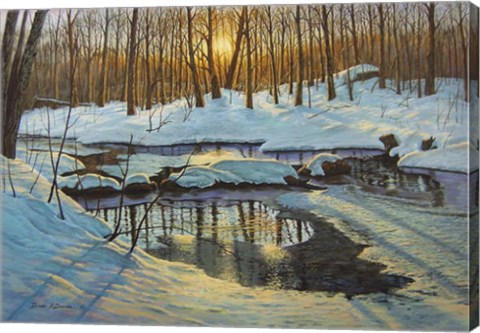 Framed Winter Brook Sunset Print