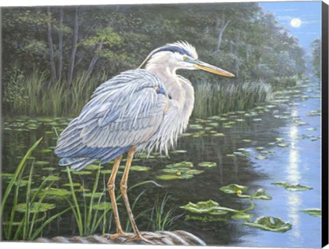 Framed Blue Heron Moon Print
