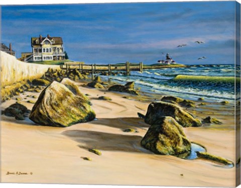 Framed Beach House At Watch Hill Print