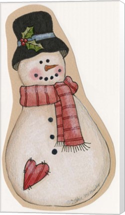 Framed Red Scarf Snowman With Black Hat Print