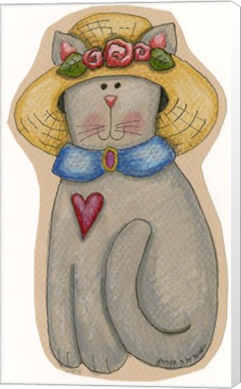 Framed Cat In Straw Hat Print