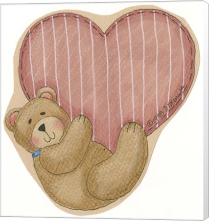 Framed Bear Hanging From Heart Print