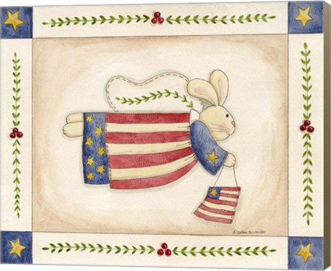 Framed Patriotic Bunny Angel With Flag Print