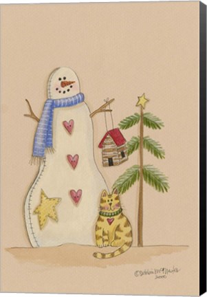 Framed Snowman With Cat Print