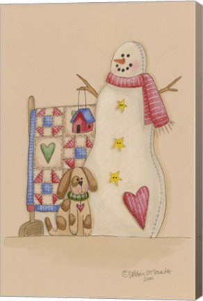 Framed Snowman With Dog Print