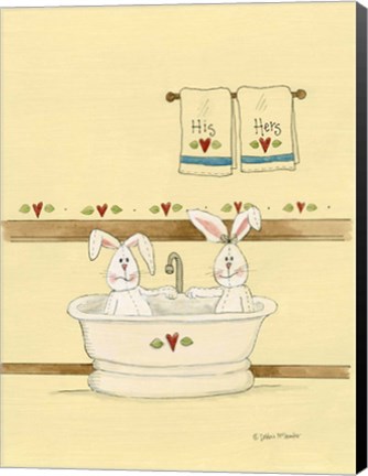 Framed His &amp; Her Bunnies In Tub Print