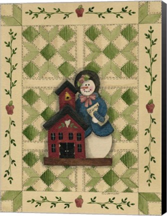 Framed Snowwoman Teacher With Schoolhouse Print