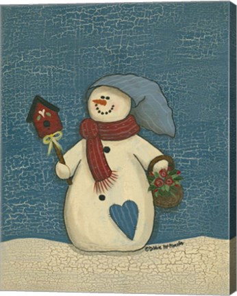 Framed Snowman With Crackle Background Print