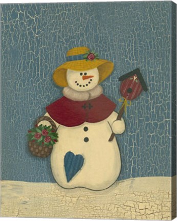 Framed Snowwoman With Crackle Background Print