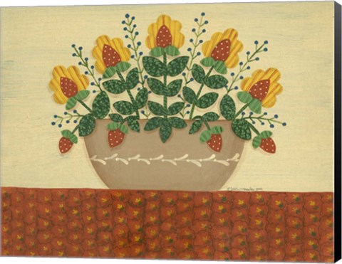 Framed Yellow Flowers With Pumpkin Colored Tablecloth Print