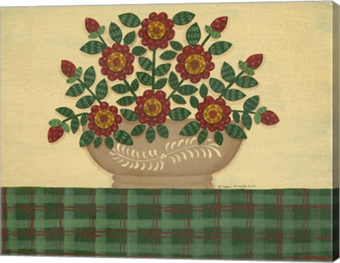 Framed Red Flowers With Dark Green Tablecloth Print