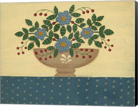 Framed Lt. Blue Flowers With Dark Blue Talecloth Print