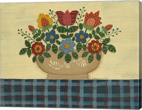 Framed Multi-Colored Flowers With Dark Blue Tablecloth Print